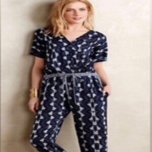 Velvet By Graham & Spencer Navy Ikat Jumpsuit (Size M -- Like New)
